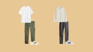 Two easy ways to style cargo pants—paired with a classic white tee for a casual vibe or a button-down for a smart-casual edge