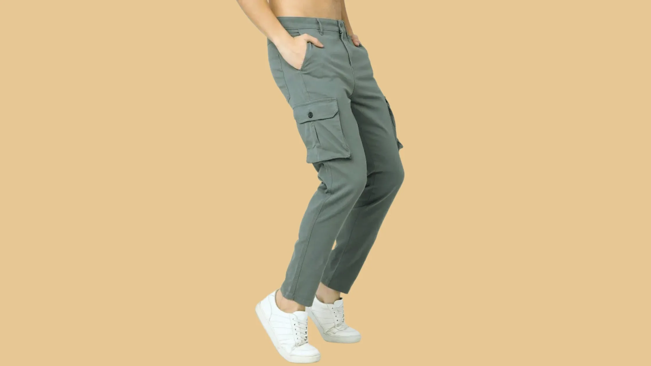 Slim fit cargo pants styled with white sneakers—clean, modern, and ready for everyday wear.