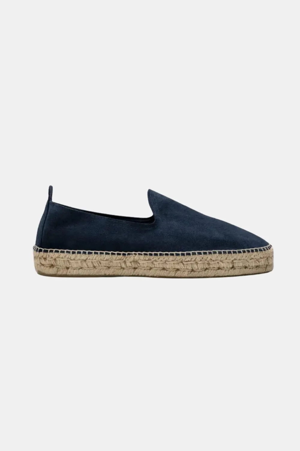 A pair of navy espadrilles — ideal for beach days, vacations, and laid-back summer outfits.