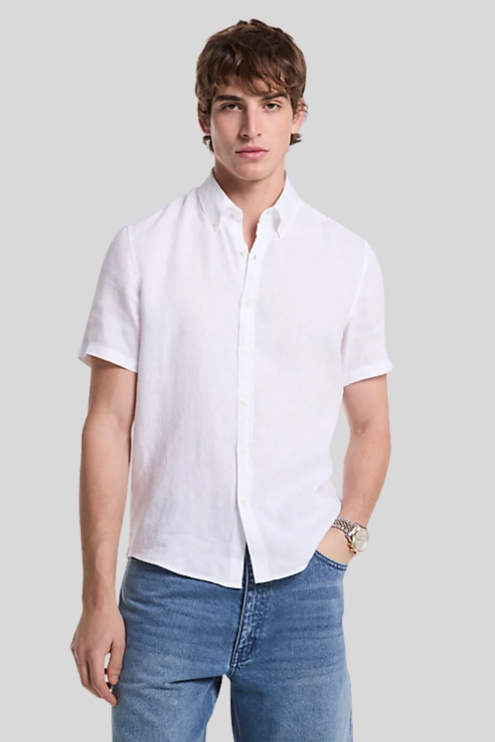 “Michael Kors men's slim fit linen shirt in white – stylish summer shirt for men