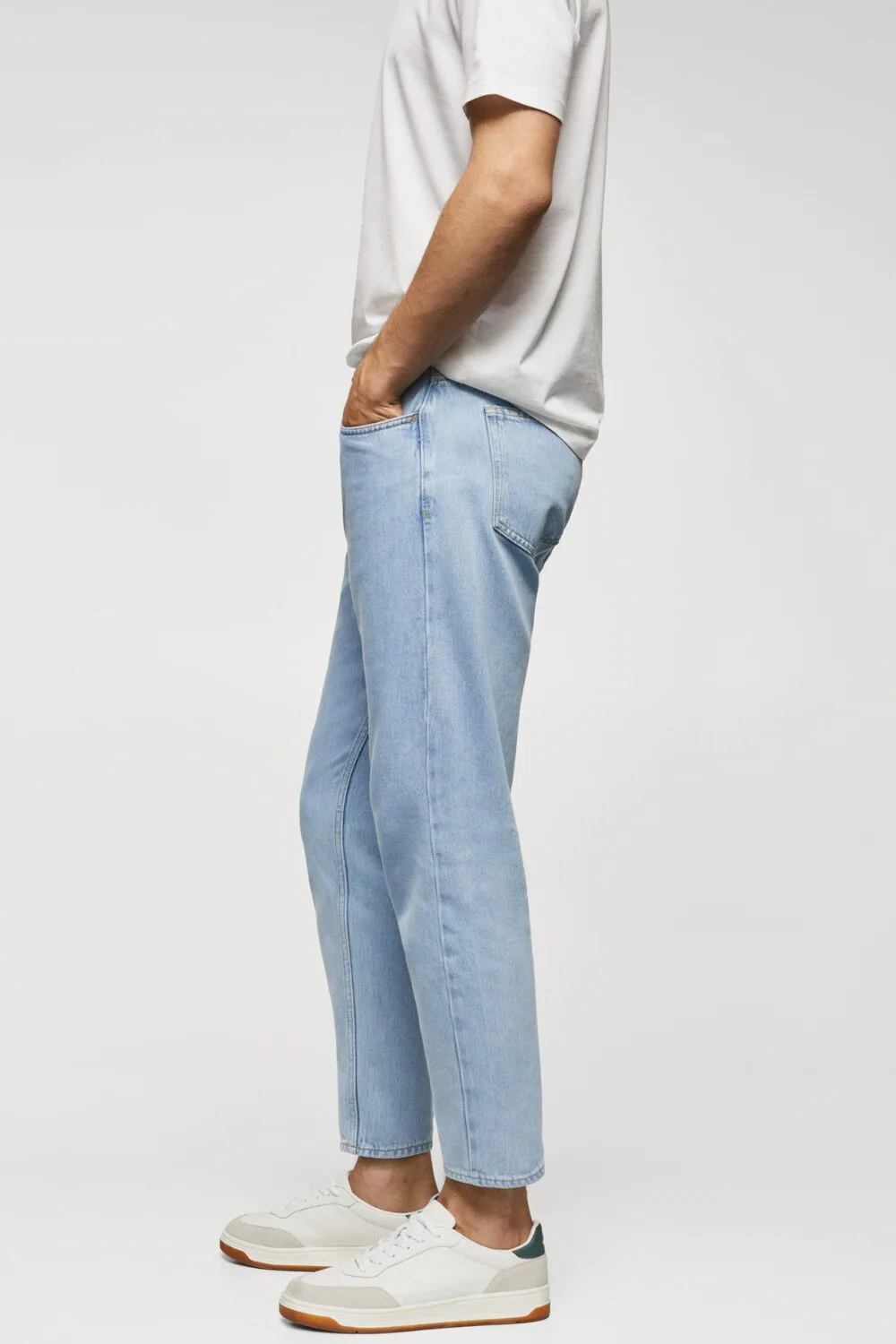 Side view of light blue lightweight jeans — ideal for cooler summer nights or air-conditioned spaces.