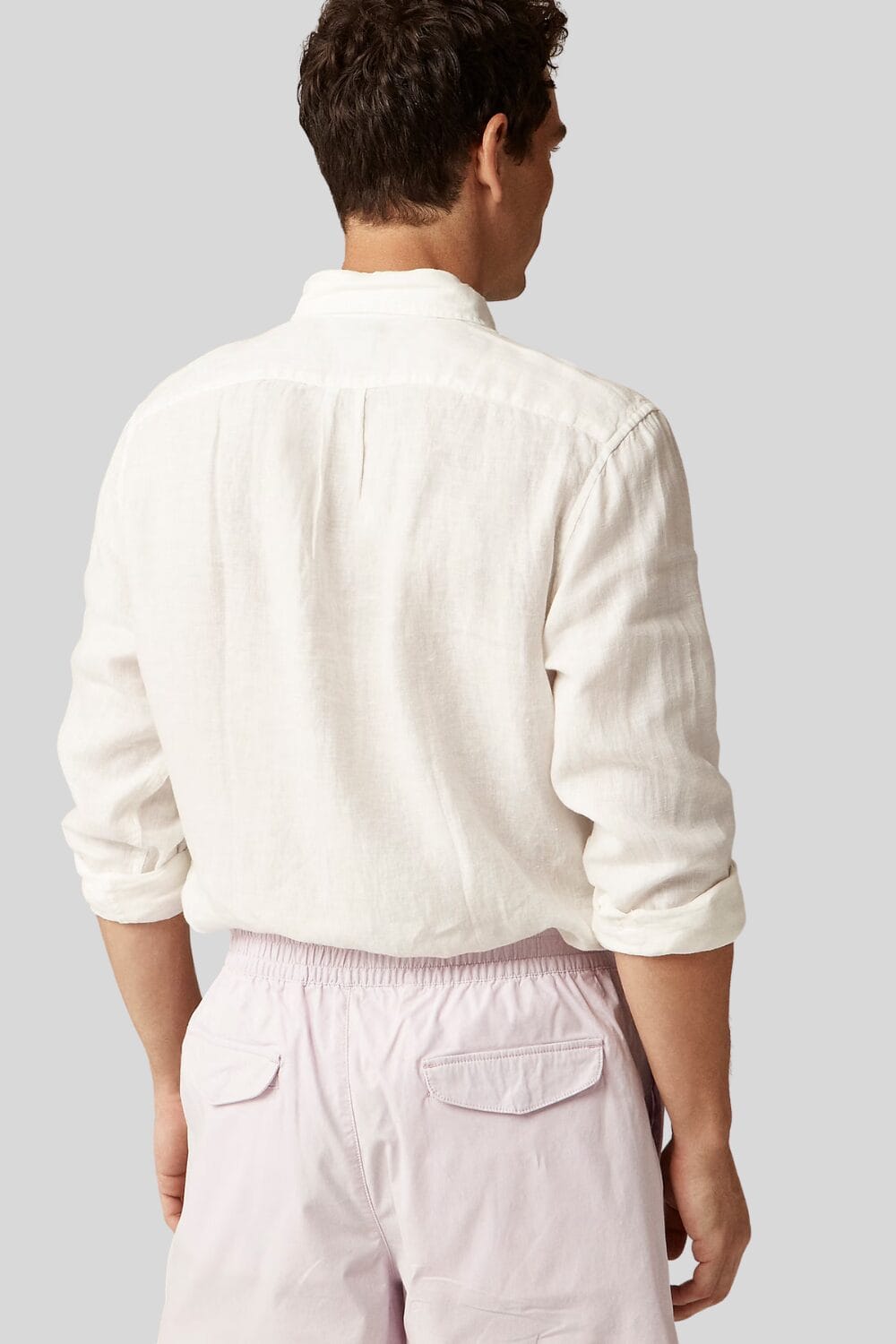 Back of J.Crew Men’s Slim Fit Linen Shirt – Baird McNutt Irish Linen – cool linen style for hot weather