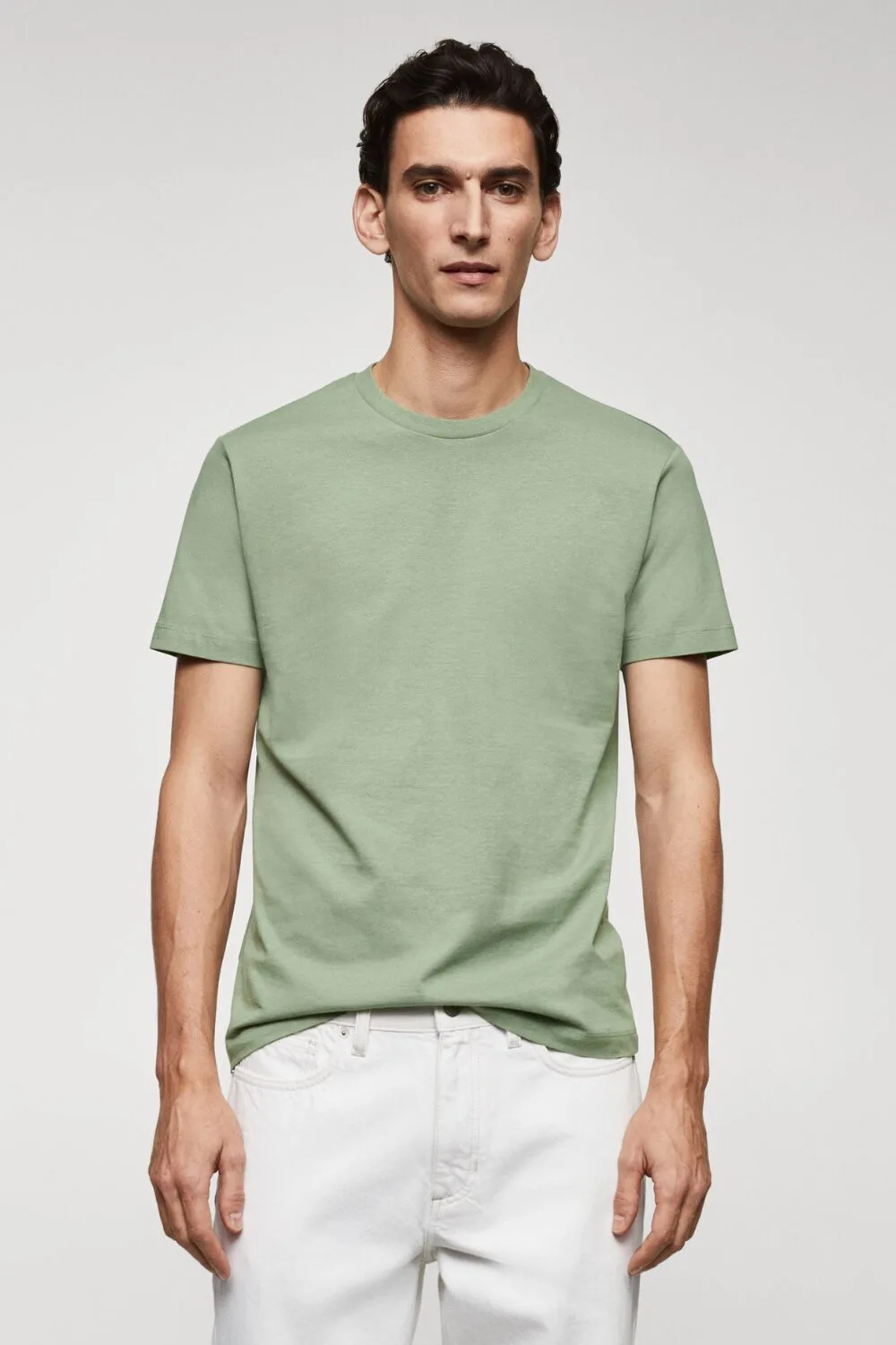Mint green tee — a soft pastel piece that’s ideal for casual summer color palettes.