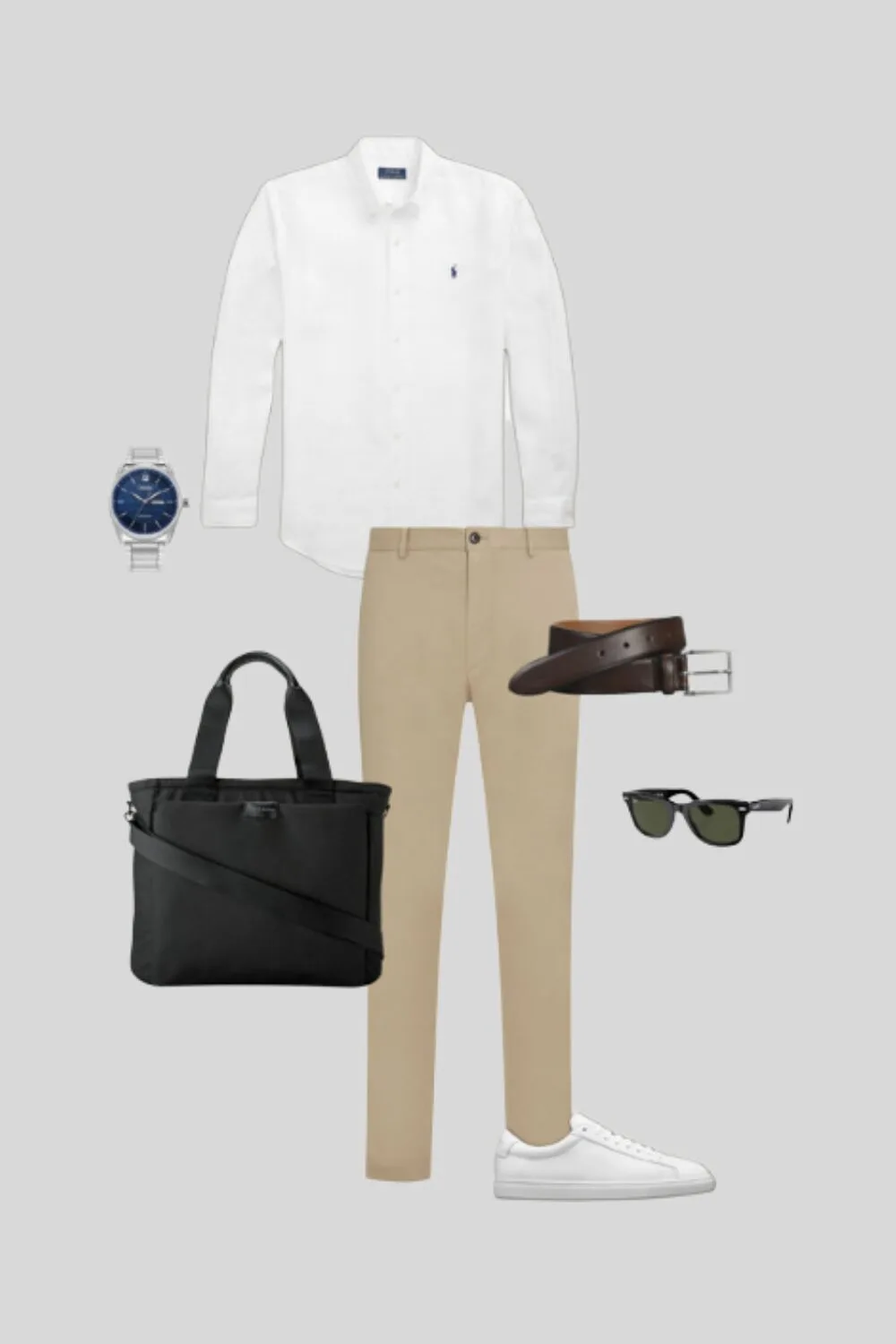 Mood board showing how to style men's slim fit linen shirts for summer office days – summer outfit inspiration for men.