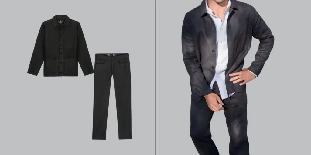 Alex Crane Linen Suits for Men. A suit that is the combo of a black linen blazer and linen pants. A great summer suit for smart casual events. Your go-to summer business suit. And great mens vacation outfits and a travel suit.