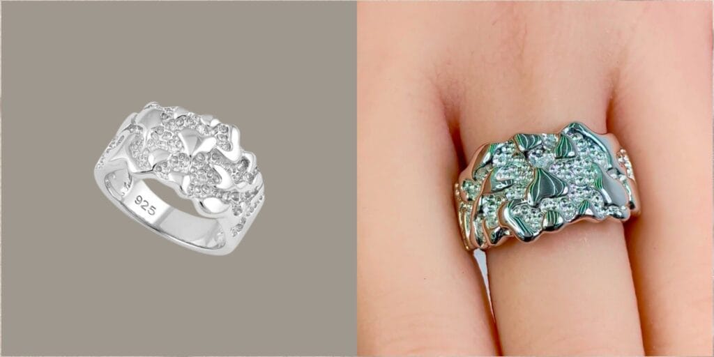Rugged 925 silver ring with molten texture for men wanting a raw, handcrafted look.