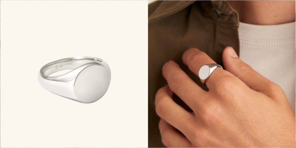 Silver signet ring featuring a bold round face — a modern take on vintage mens silver rings.