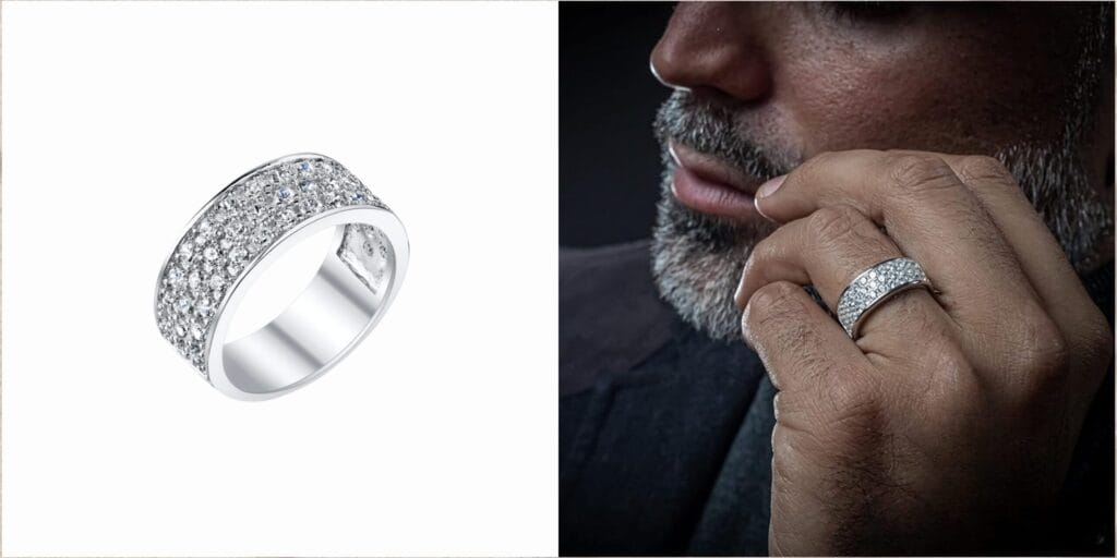 Modern and edgy sterling silver ring for men with a polished finish and clean silhouette