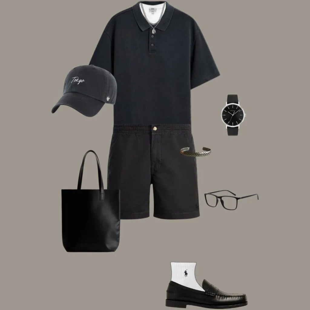 Loafers styled with shorts for men — a confident and fashion-forward summer outfit. Go sockless with boat loafers, or add no-show socks with penny loafers, horsebit loafers, or driving loafers. Perfect for hot weather fits and wearing loafers with shorts street style.