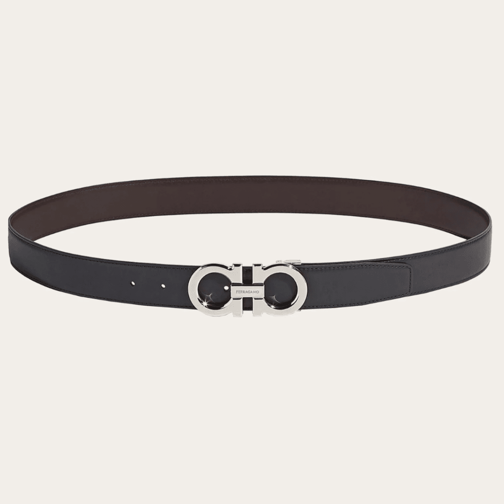 Ferragamo reversible leather dress belt in black and brown with Gancini buckle