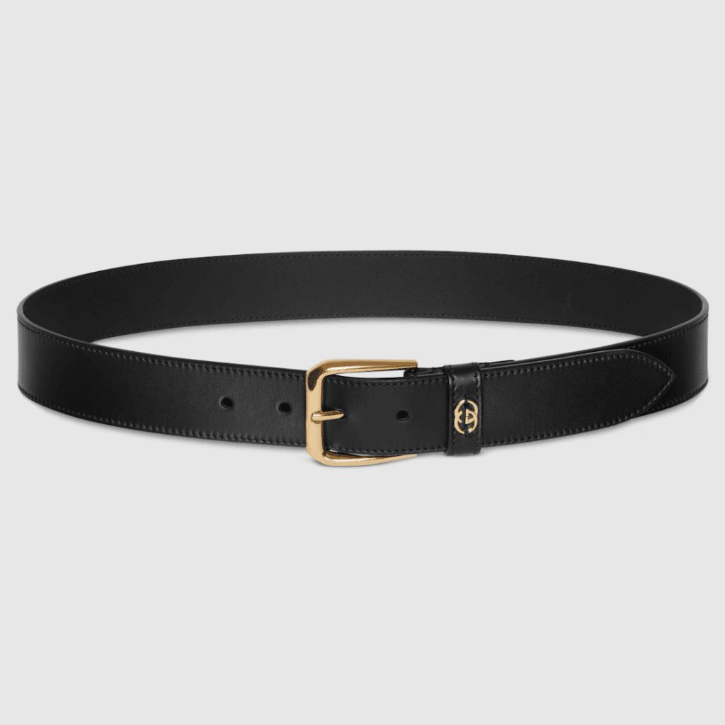 Gucci black leather belt for men with iconic double G logo buckle