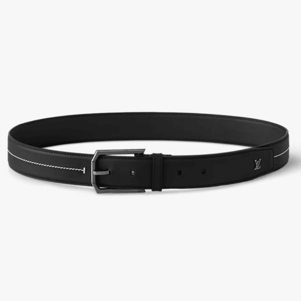 Louis Vuitton LV men’s brown leather belt with heritage stitching and pin buckle