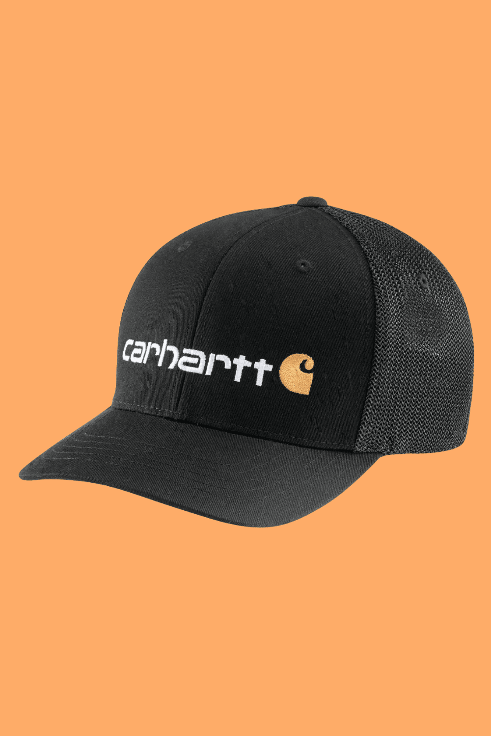 Carhartt Rugged Flex Fitted Canvas Mesh-Back Logo Graphic Cap in Black