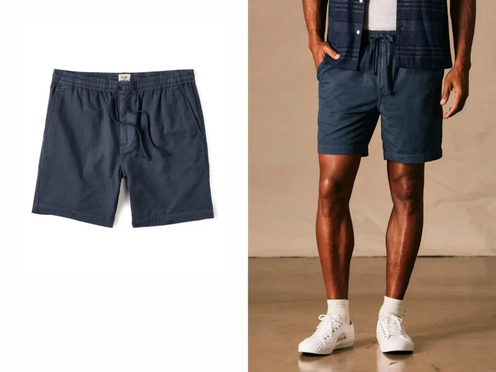 Flint and Tinder 7'' Cotton Linen Drawstring Short in Navy