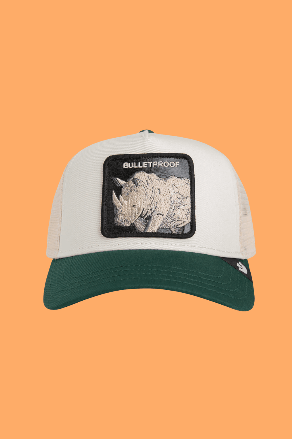 Goorin Bros Bulletproof Trucker in beige and green