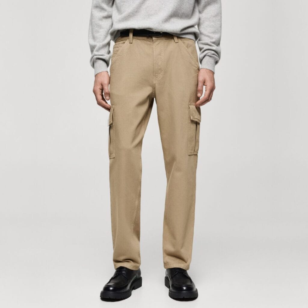 Mango Straight-fit cargo jeans in Khaki