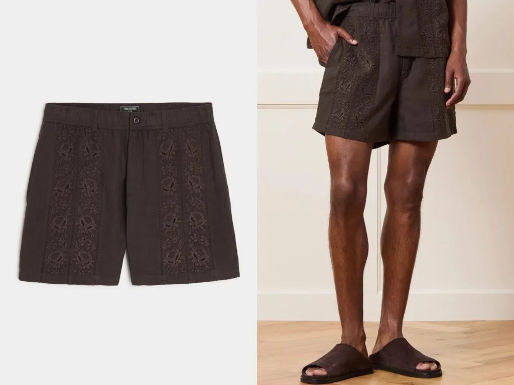 Todd Snyder 5'' Embroidered Linen Beachcomber Short in Caviar Embroidery