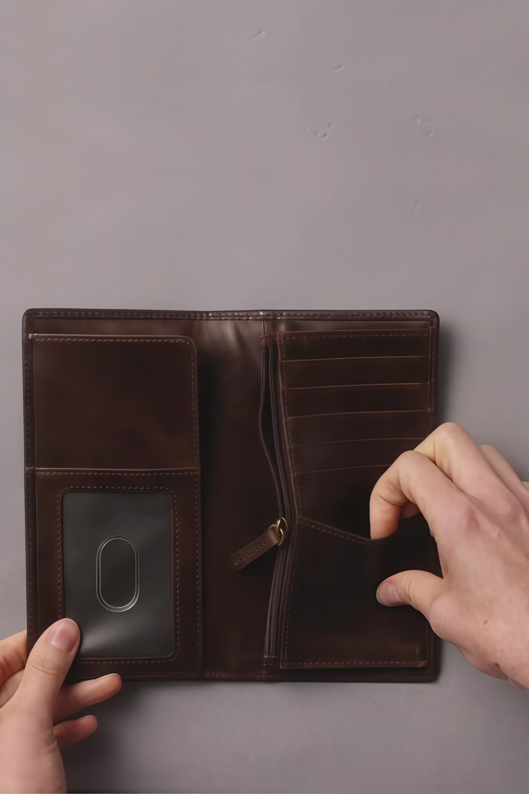 Dark Brown Fossil Derrick Executive Wallet in Hand