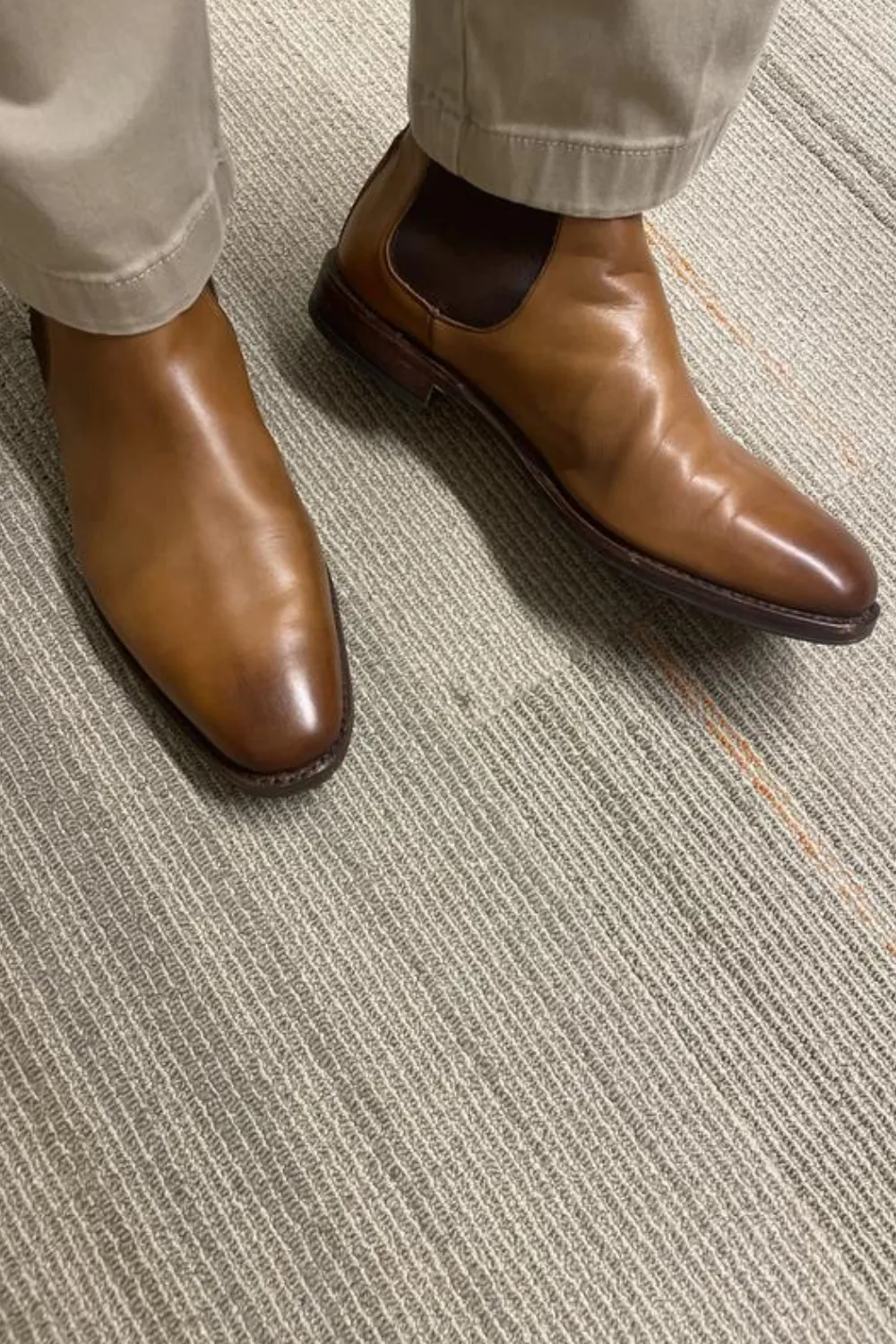 Man Wearing Allen Edmonds Liverpool Chelsea Dress Boot in Walnut Browns