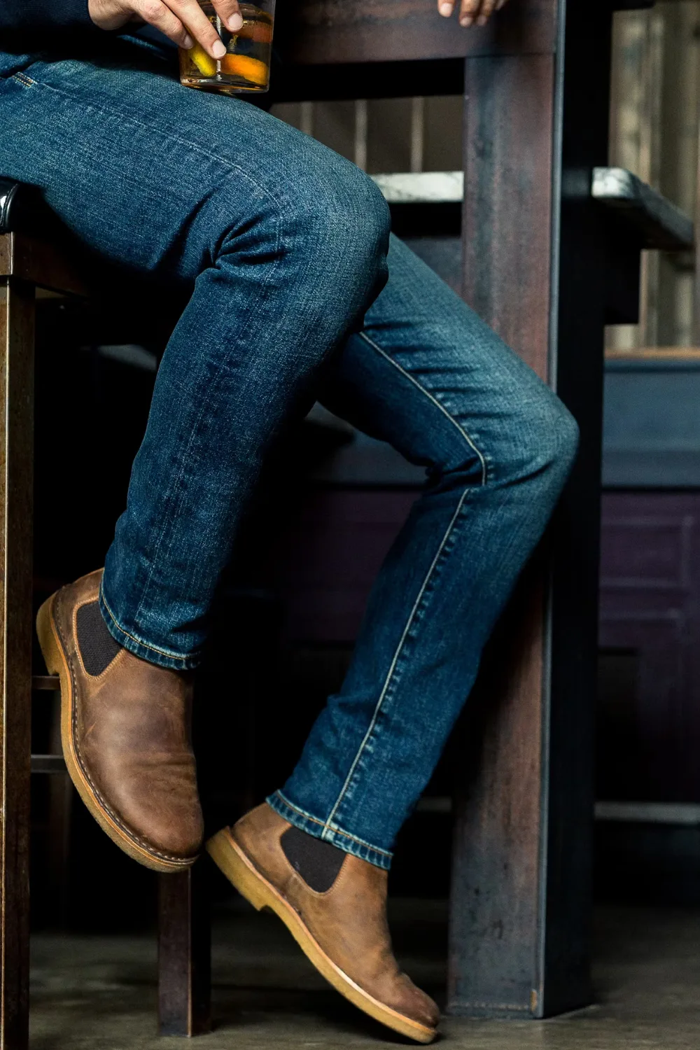 Man Wearing Astorflex Bitflex Chelsea Boot in Dark Chesnut