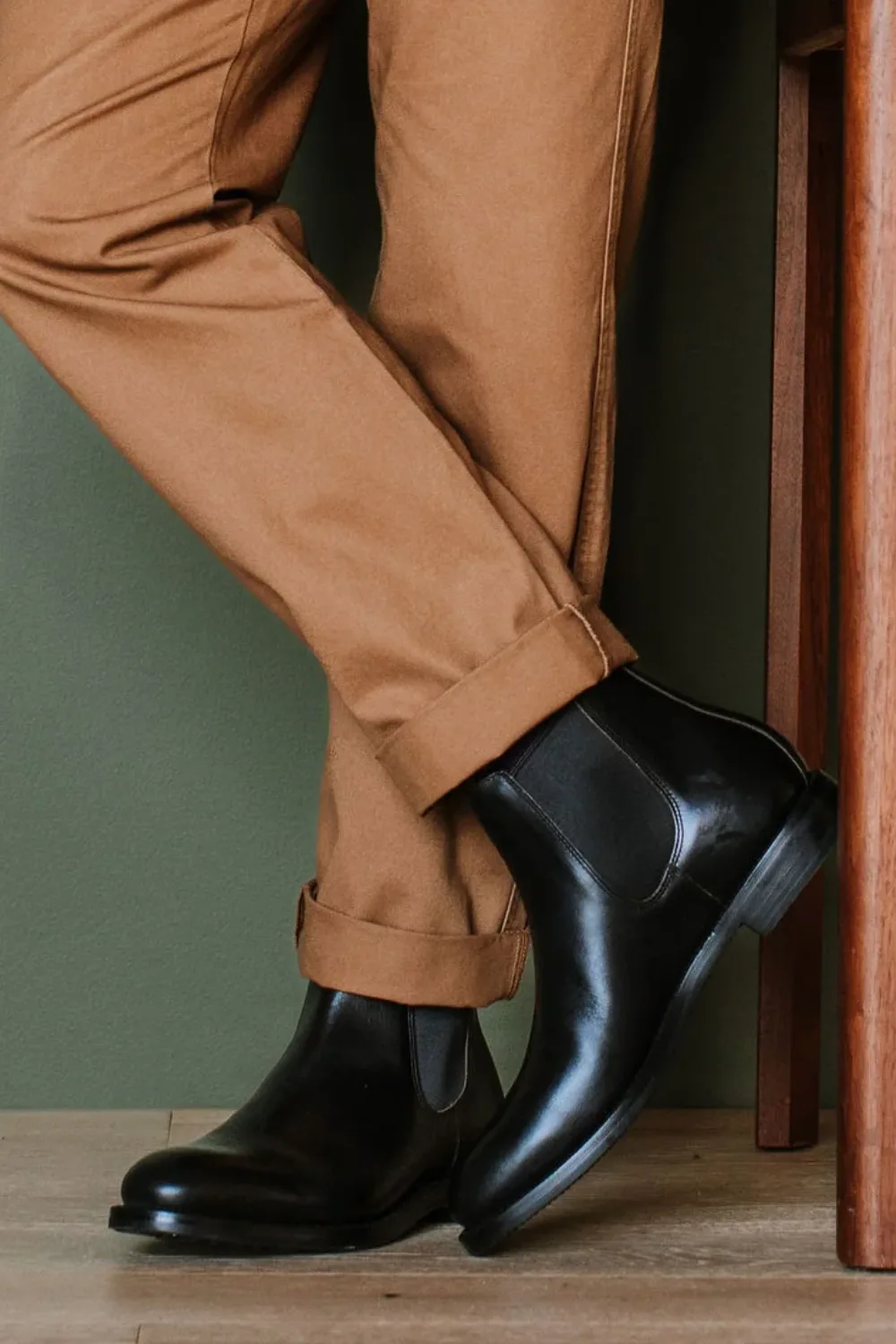 Man Wearing Grant Stone Chelsea Boot in Black