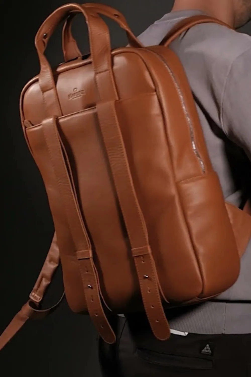 Man Wearing Harber London City Backpack in Tan