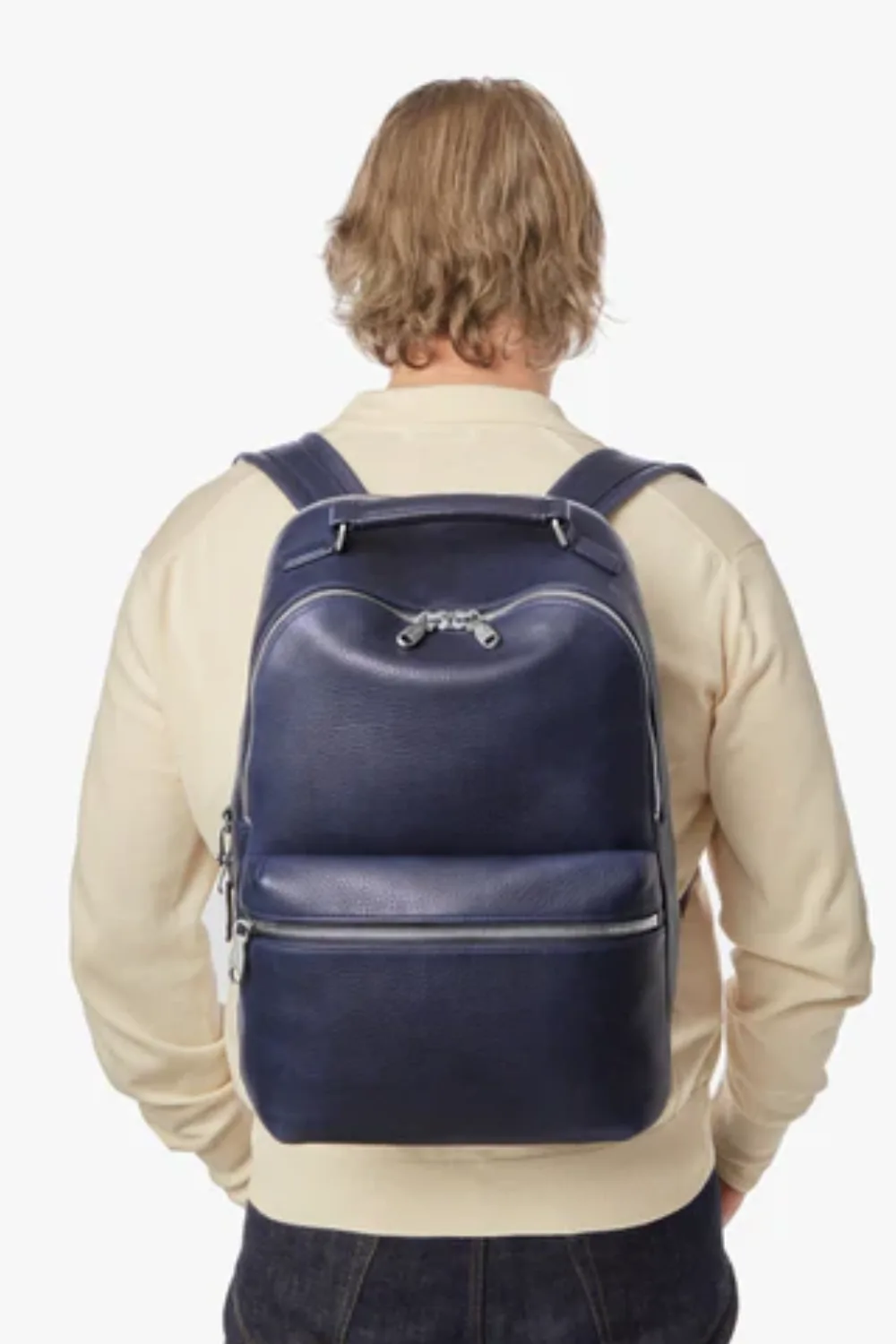 Man Wearing Shinola Runwell Backpack in Navy