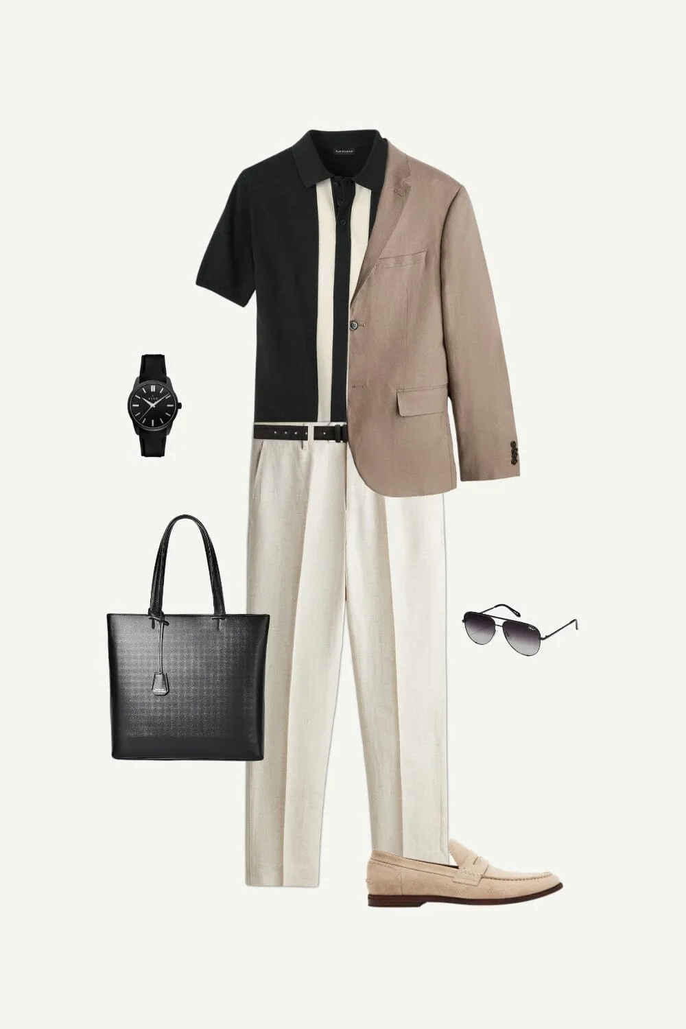 Stylish linen suit with accessories.