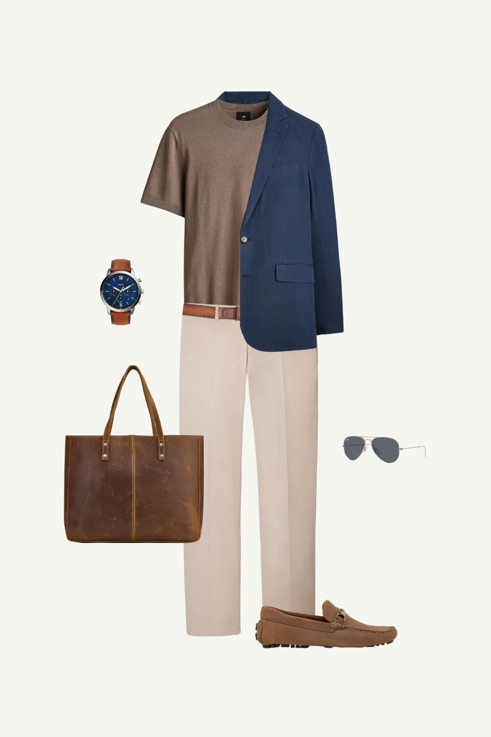Smart casual outfit with accessories.