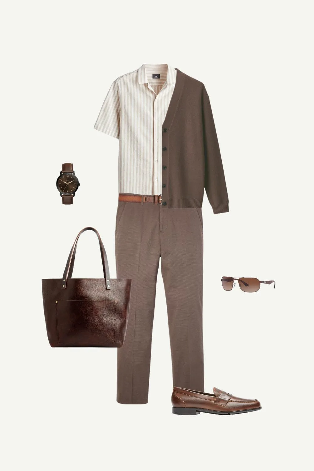 Stylish outfit with cardigan and accessories