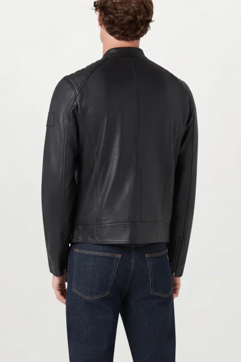 Back View of a man wearing Belstaff V Racer Jacket in Black
