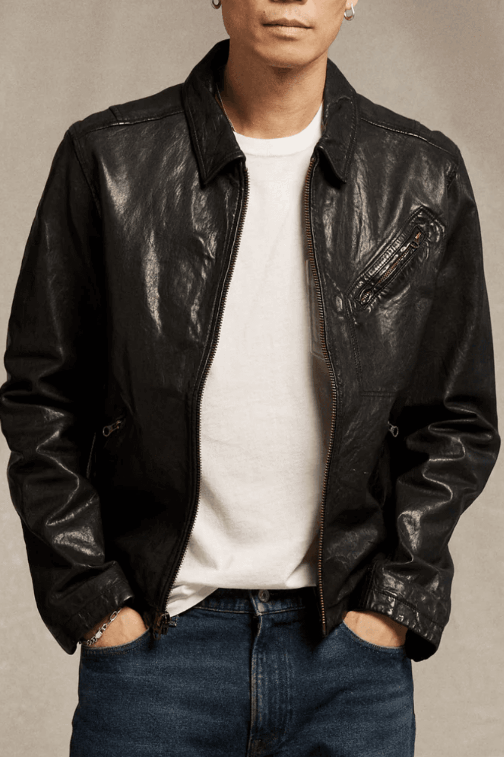 Man wearing Billy Reid Blake Jacket in Black