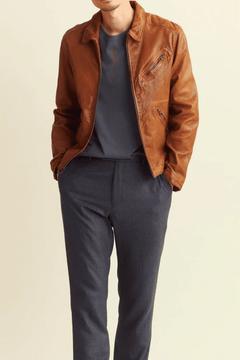 Man wearing Billy Reid Blake Jacket in Brown