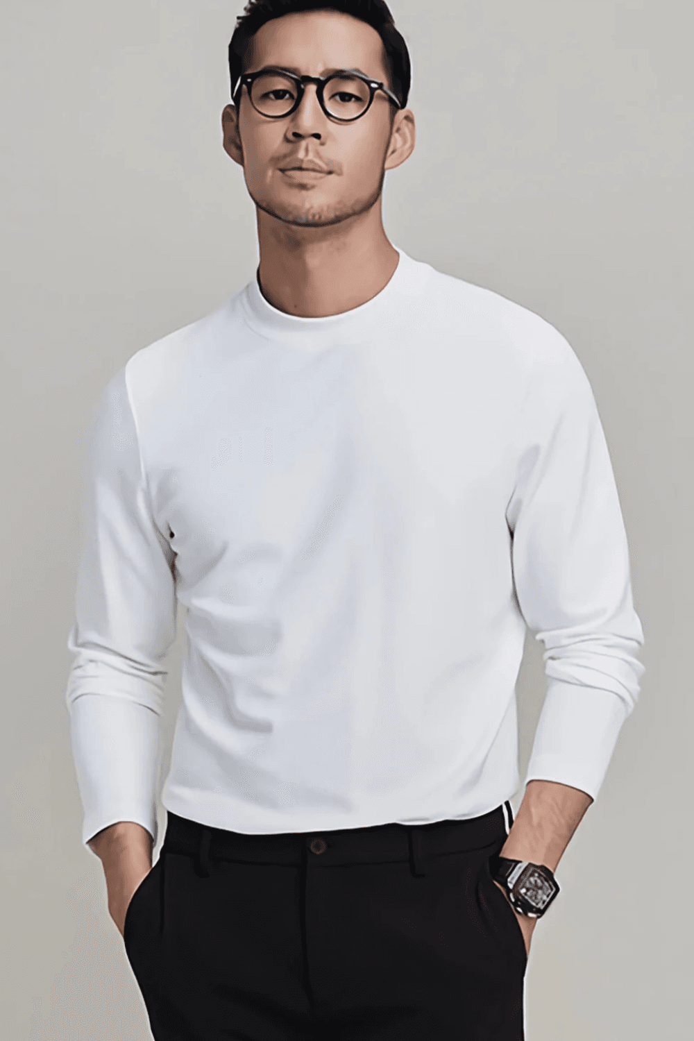 DaisySilk Men's Long Sleeve Silk Jersey in White