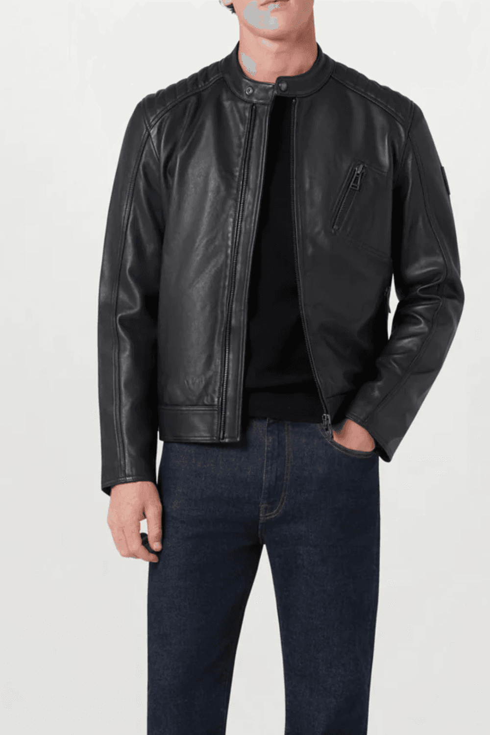 Front View of a man wearing Belstaff V Racer Jacket in Black
