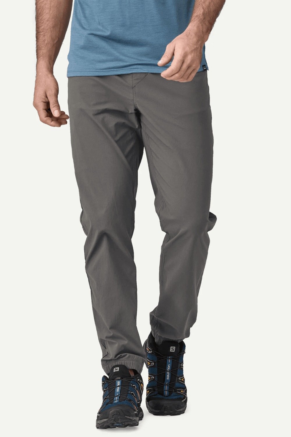 Man wearing Patagonia Men's Quandary Hiking Joggers in Gray