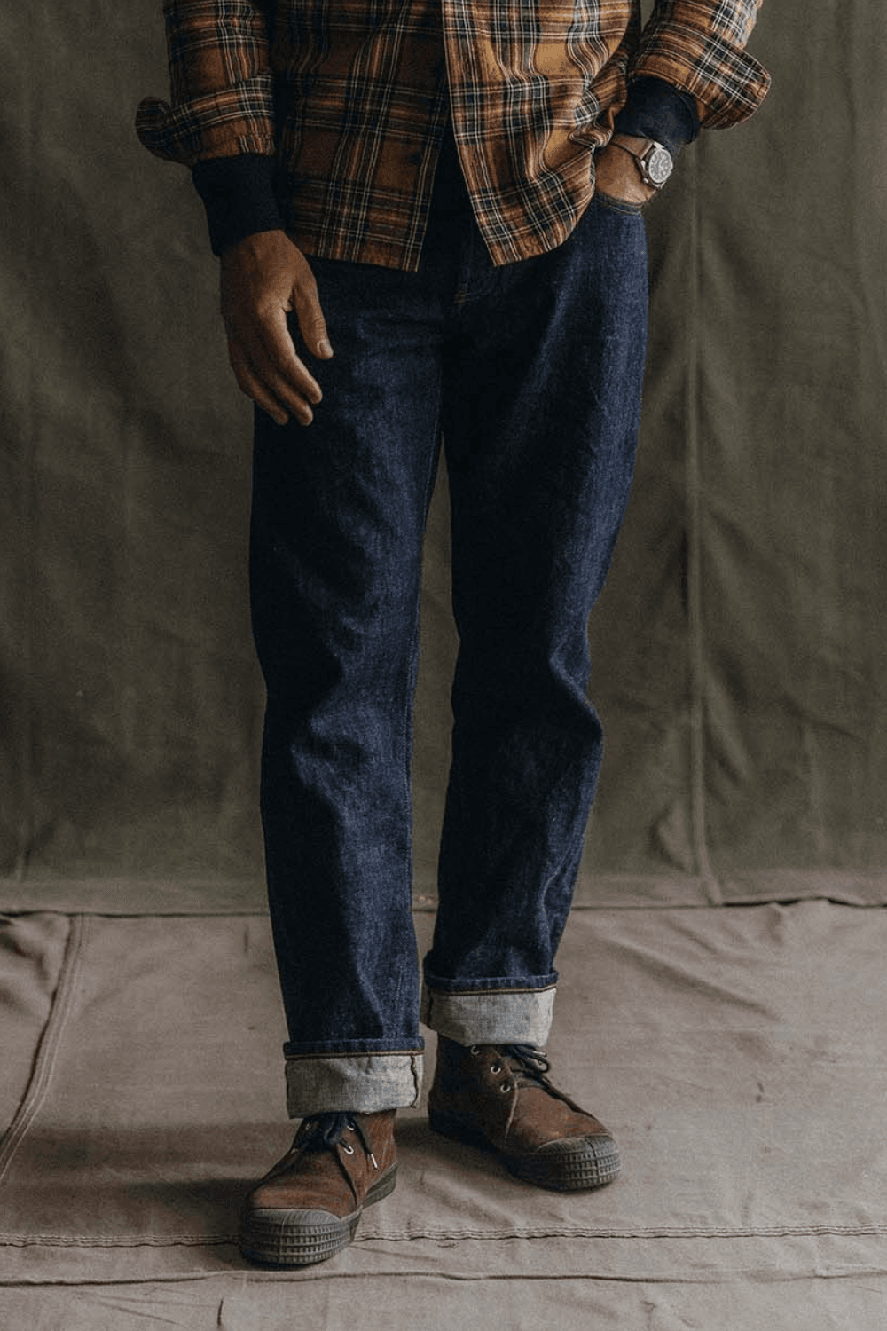 Man wearing Taylor Stitch Straight Jean, Rigid Organic 14‑oz