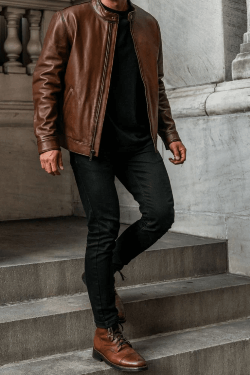 Man wearing Thursday Boot Company Racer Jacket in Brown