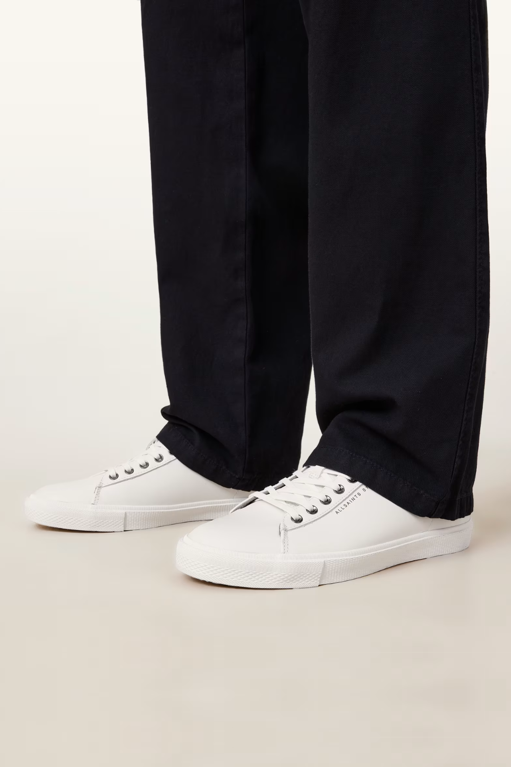 Man Wearing AllSaints Brody Leather Low Top Sneakers in White