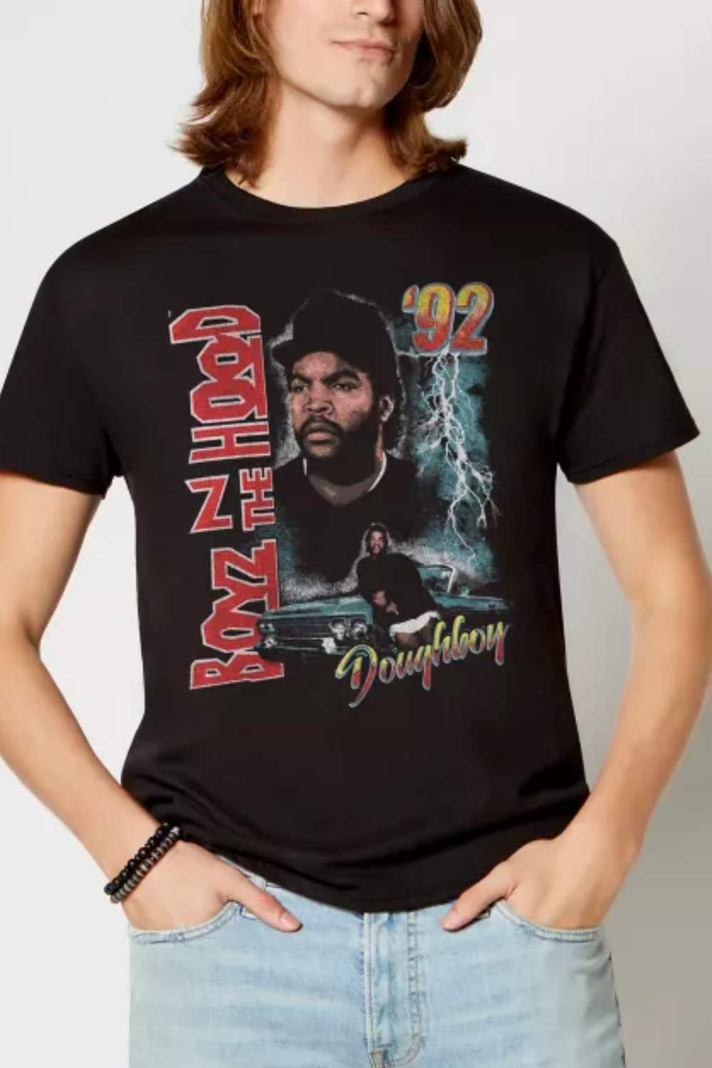 Man Wearing Boyz In The Hood Graphic Tee in Black