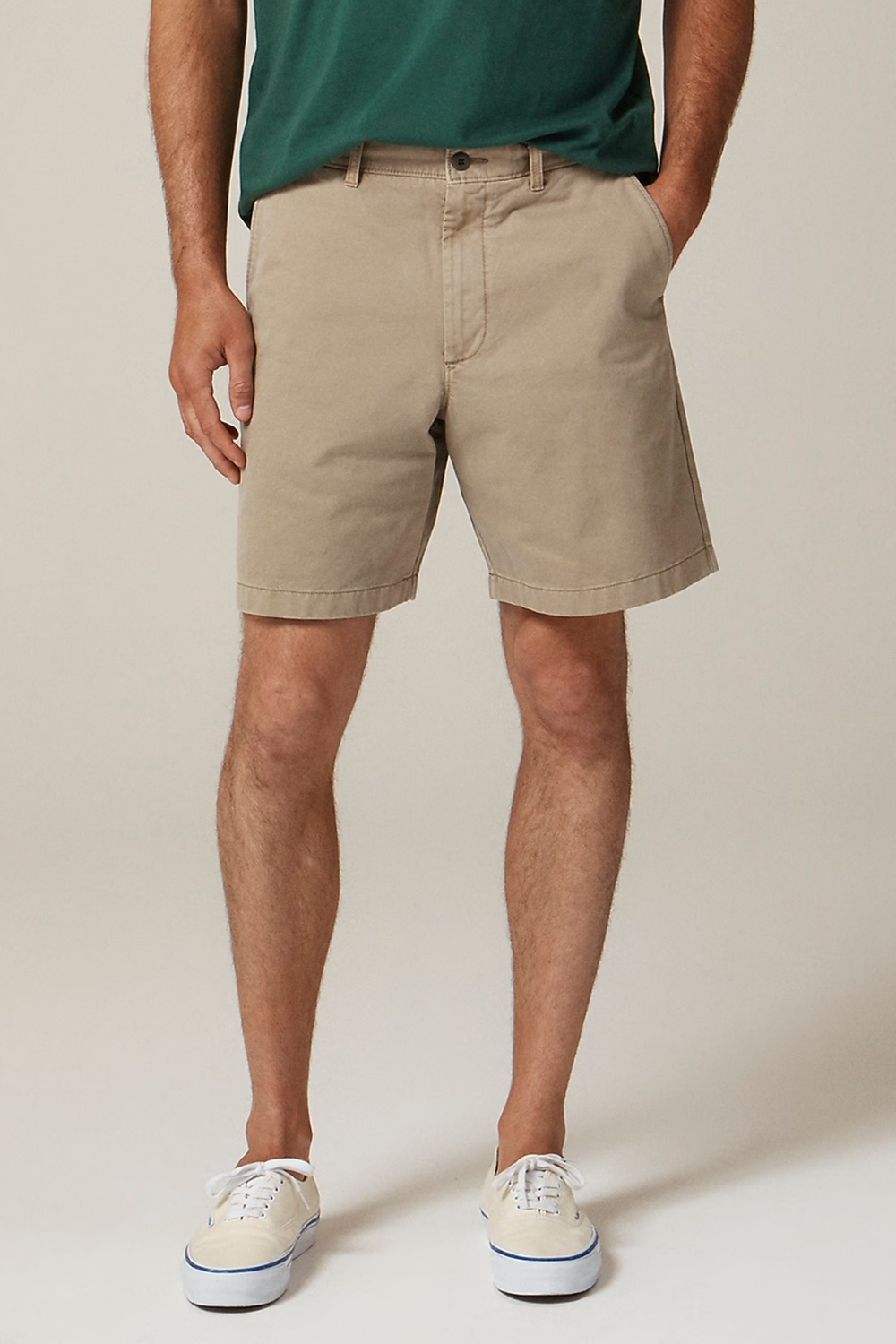 Man Wearing J.Crew 8'' Classic Chino Shorts in Khaki