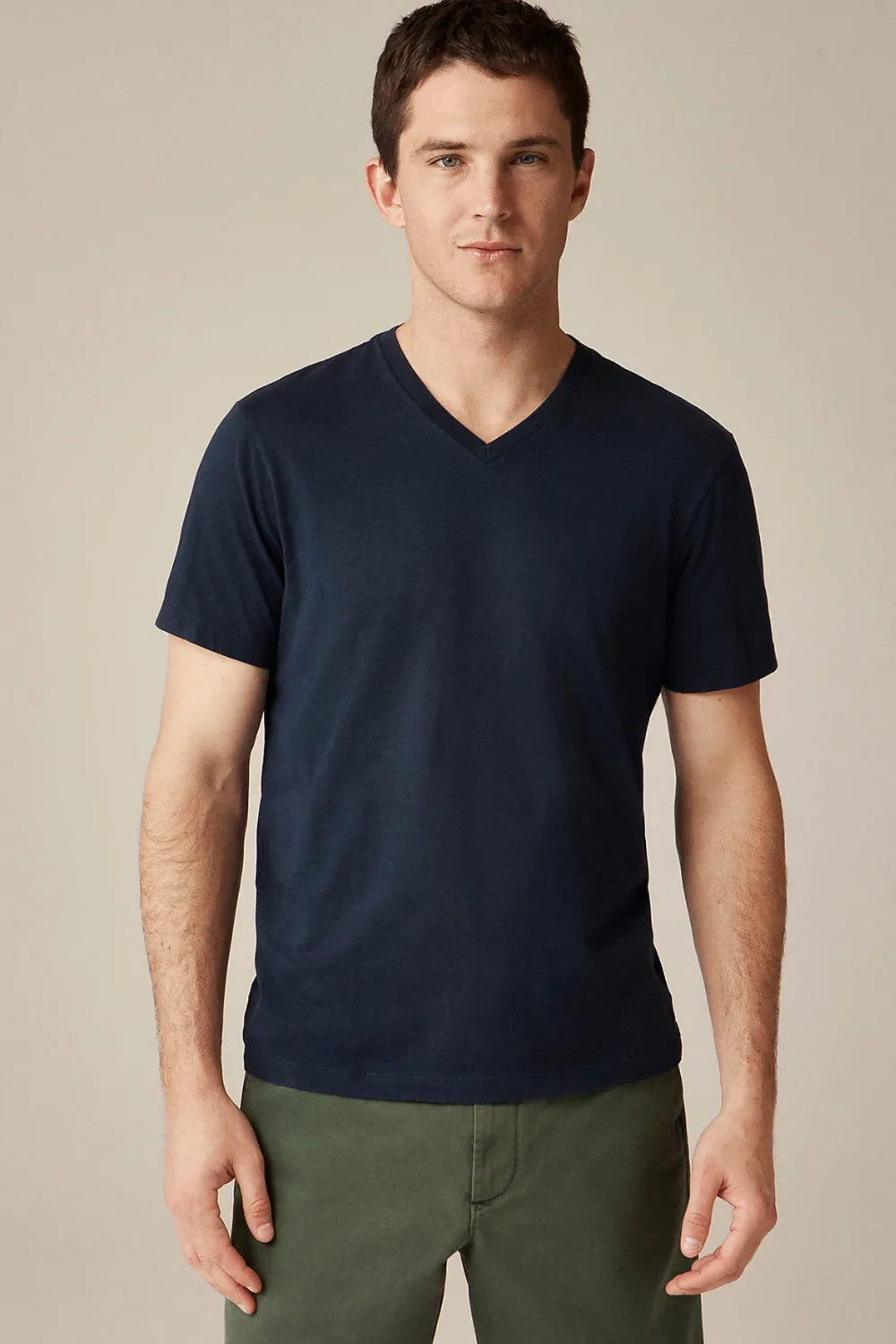 Man Wearing J.Crew Broken-in V-neck T-shirt in Navy