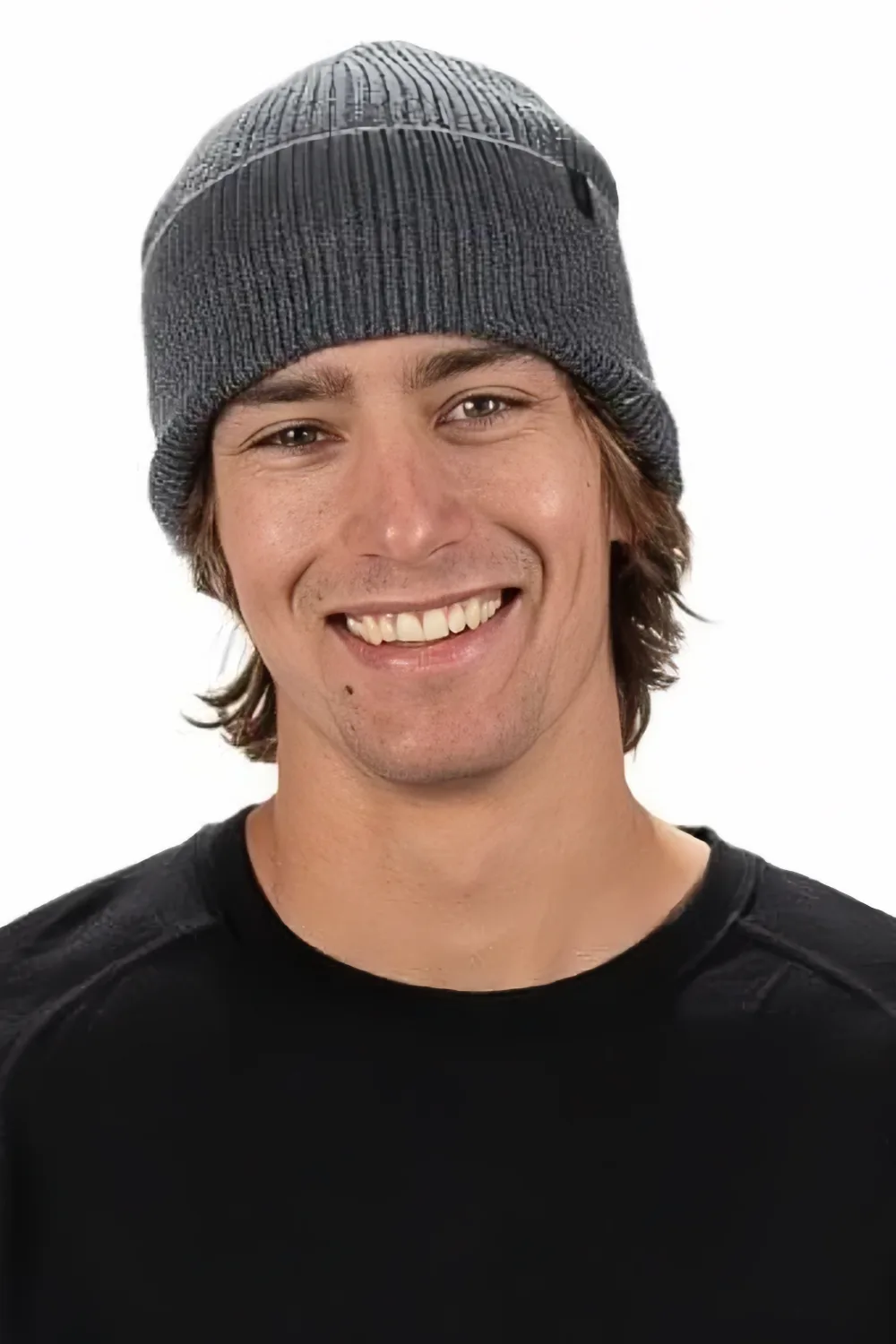 Man Wearing Ridge Layton Cuffed Beanie in Gray