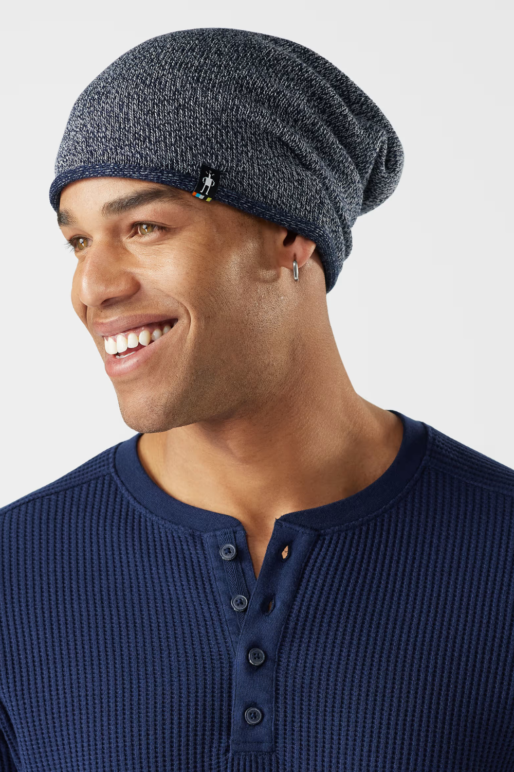 Man Wearing Smartwool Slouch Beanie in Blue