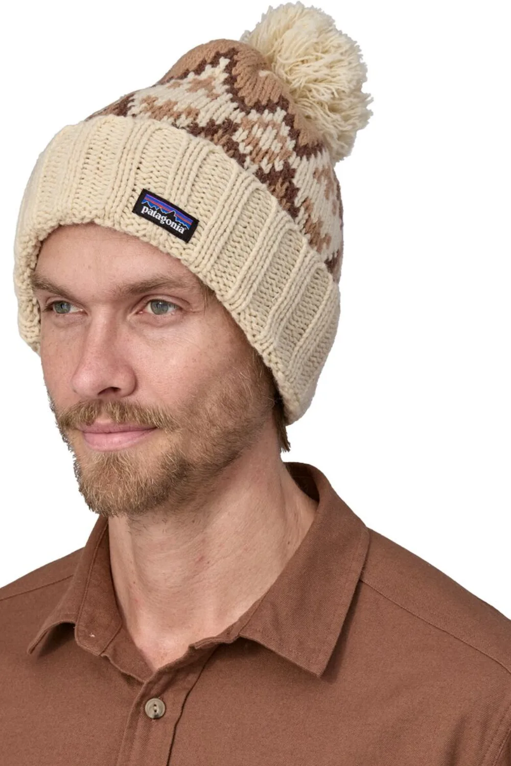 Man Wearing Patagonia Snowbelle beanie in Beige