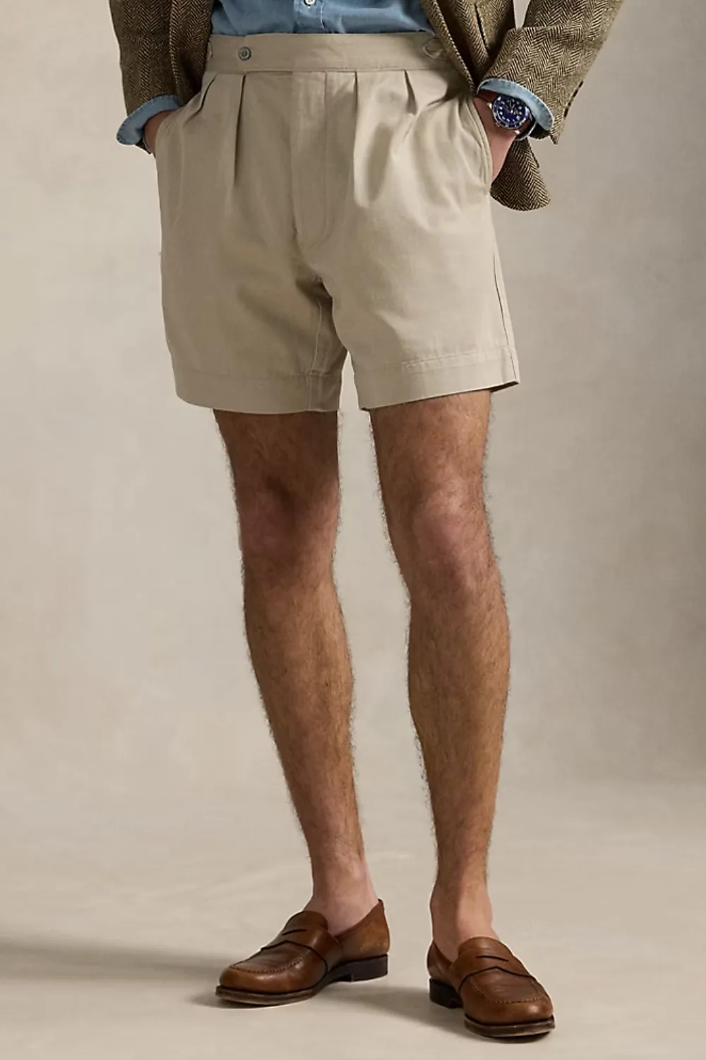 Ralph Lauren Relaxed Fit Pleated Twill Short in Beige