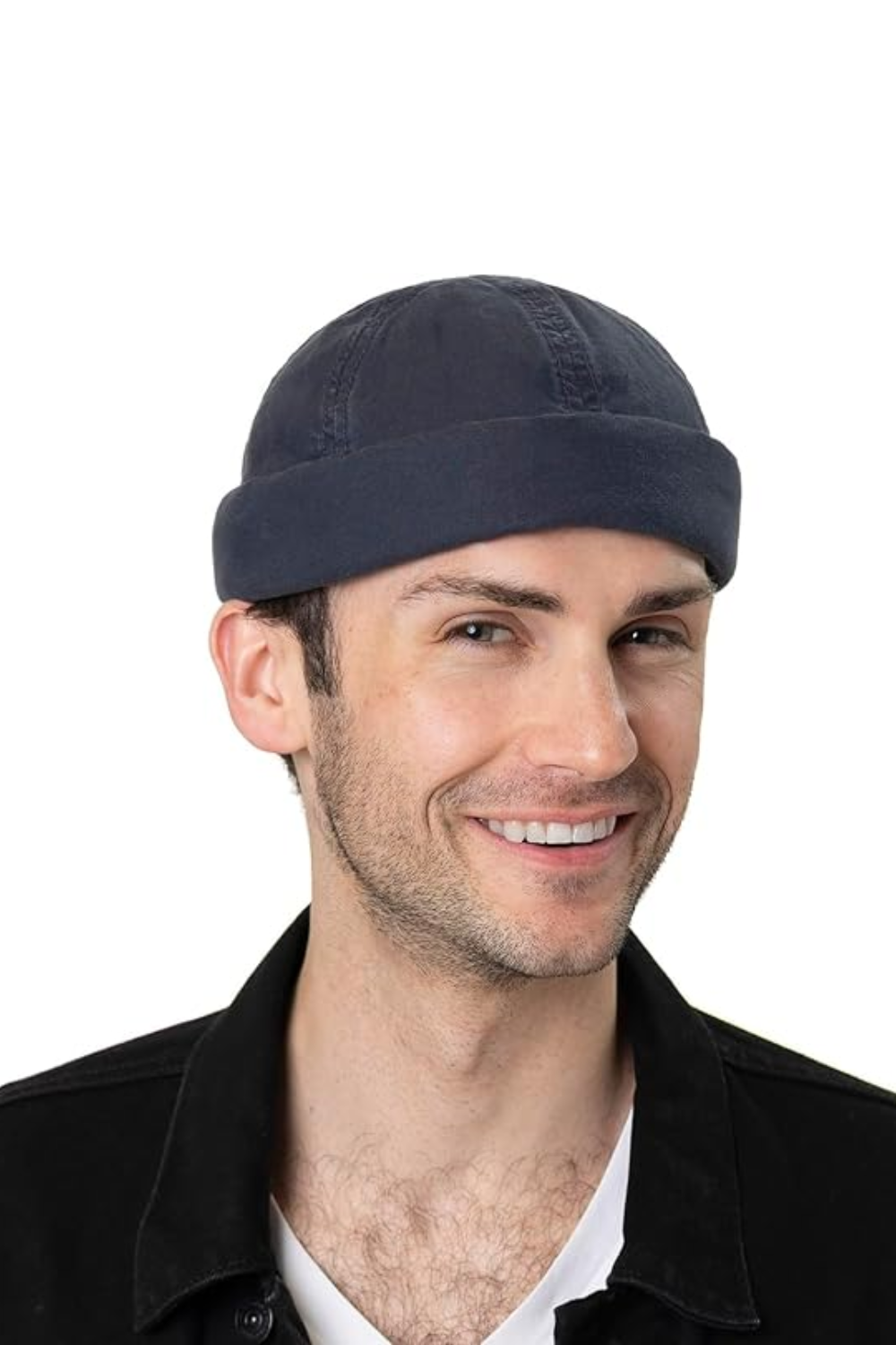 Man wearing Stetson Delave Organic Cotton Docker Cap in Navy