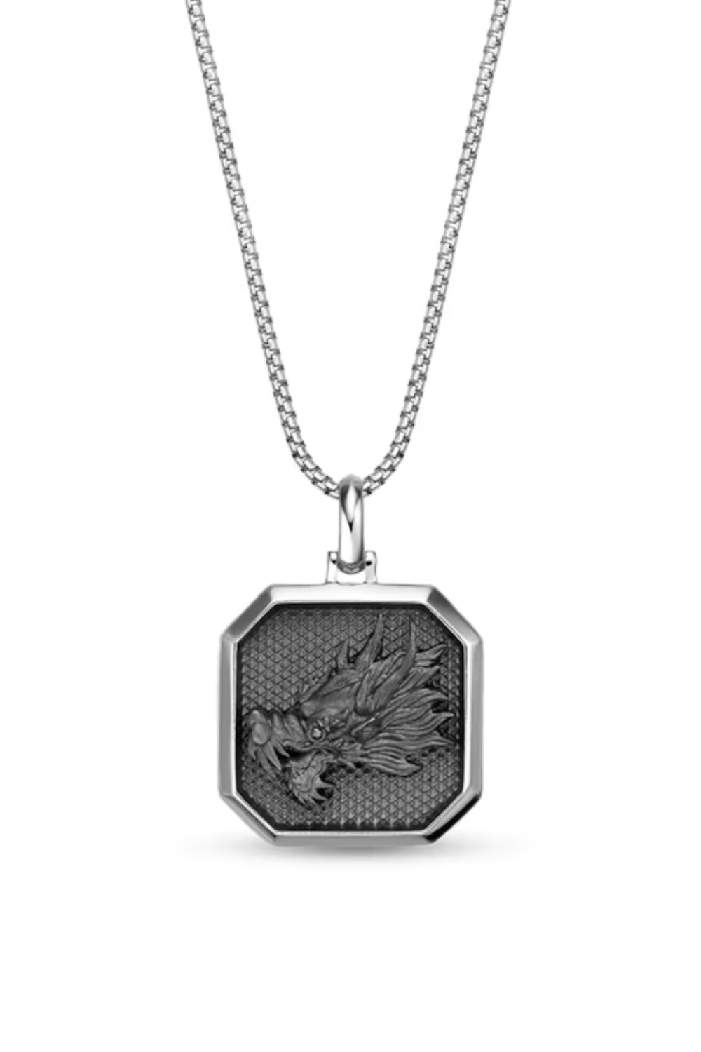 Zales Sterling Silver Dragon Head Octagon Pendant with Black Diamond Accent