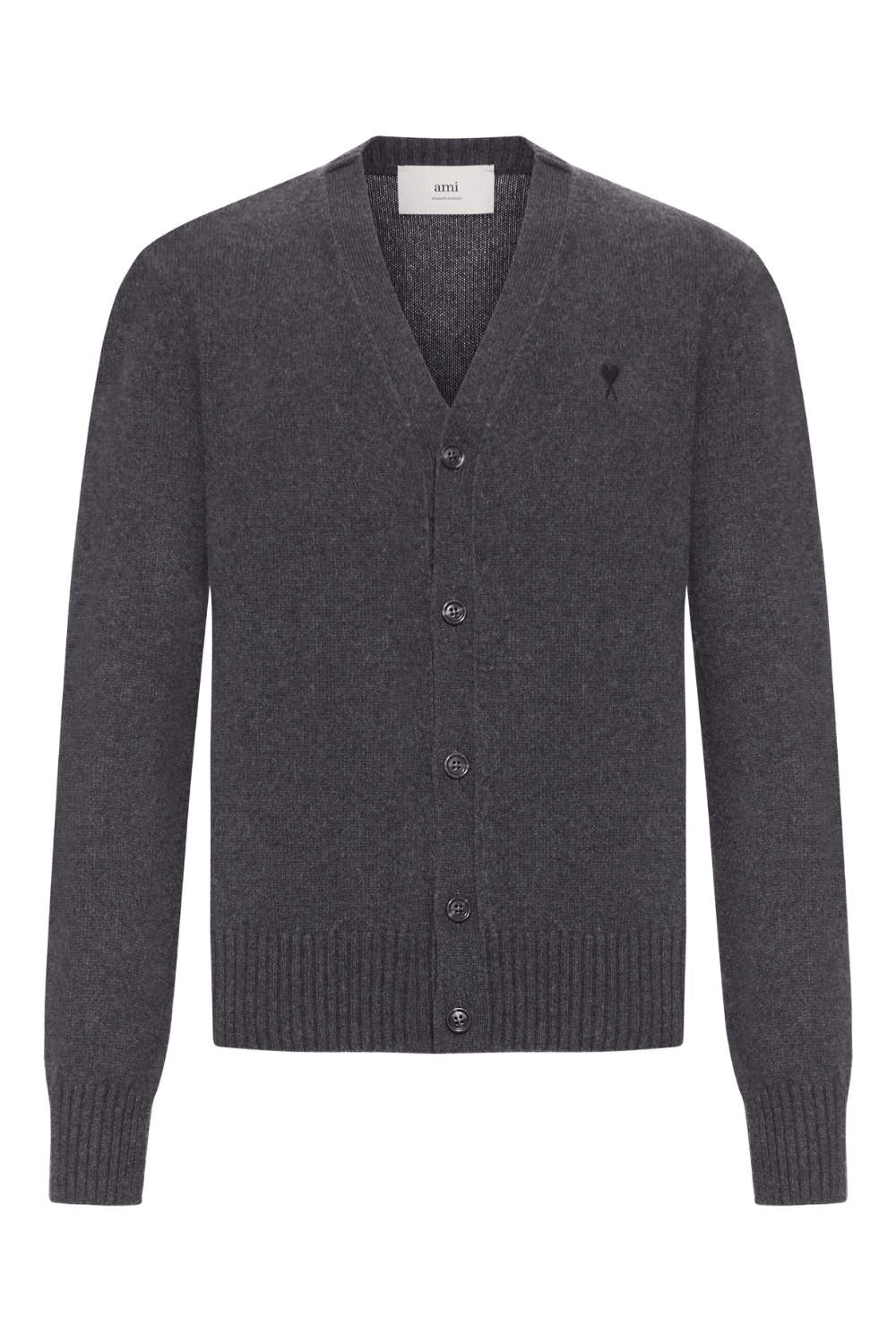AMI Paris cashmere buttoned cardigan in Dark Gray