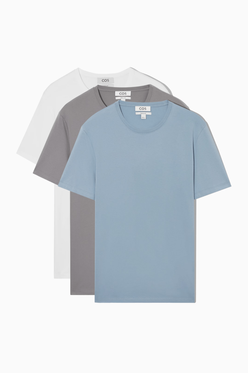 COS 3-PACK REGULAR COTTON T-SHIRTS in White & Gray & Blue